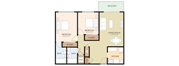 Two Bedroom Two Bath Floor Plan at Stone Creek, Redwood City, California