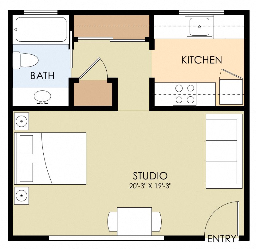 Studio Floor Plan at Stone Creek, Redwood City, CA, 94061