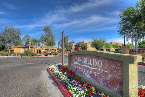the sign at the entrance apartments