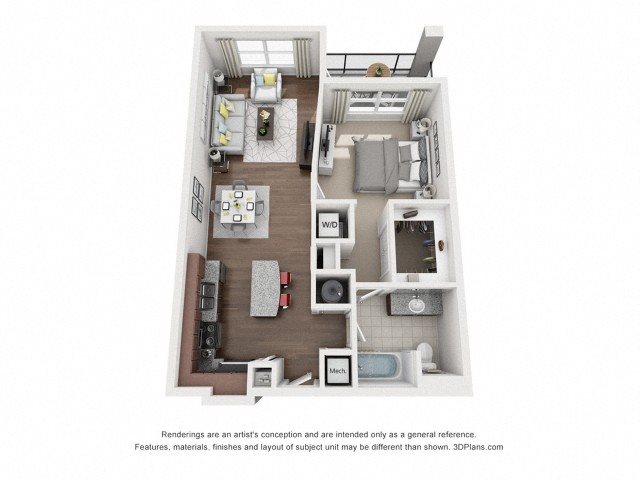 One Bedroom One Bath Floor Plan 2