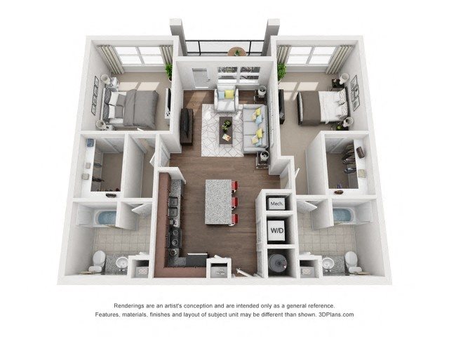 Two Bedroom Two Bath (B1) Floor Plan 3