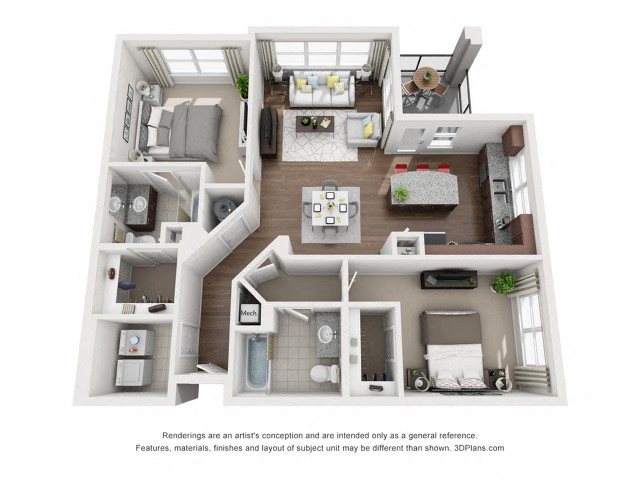 Two Bedroom Two Bath (B2) Floor Plan 4