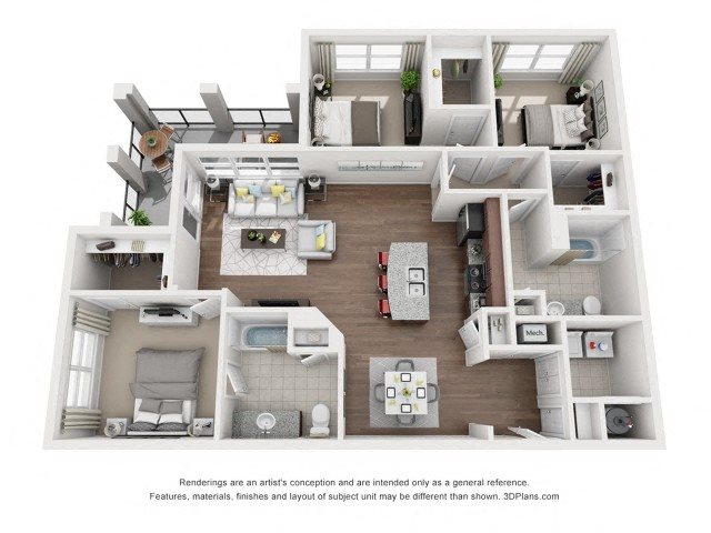 Three Bedroom Two Bath Floor Plan 7