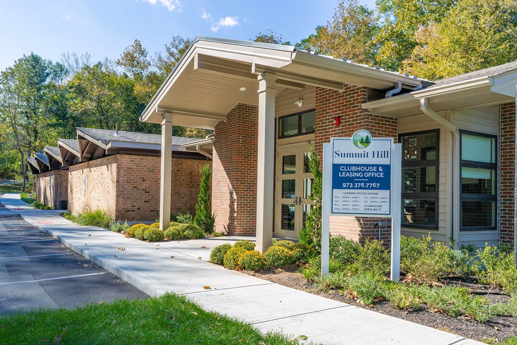 a building with a sign in front of it