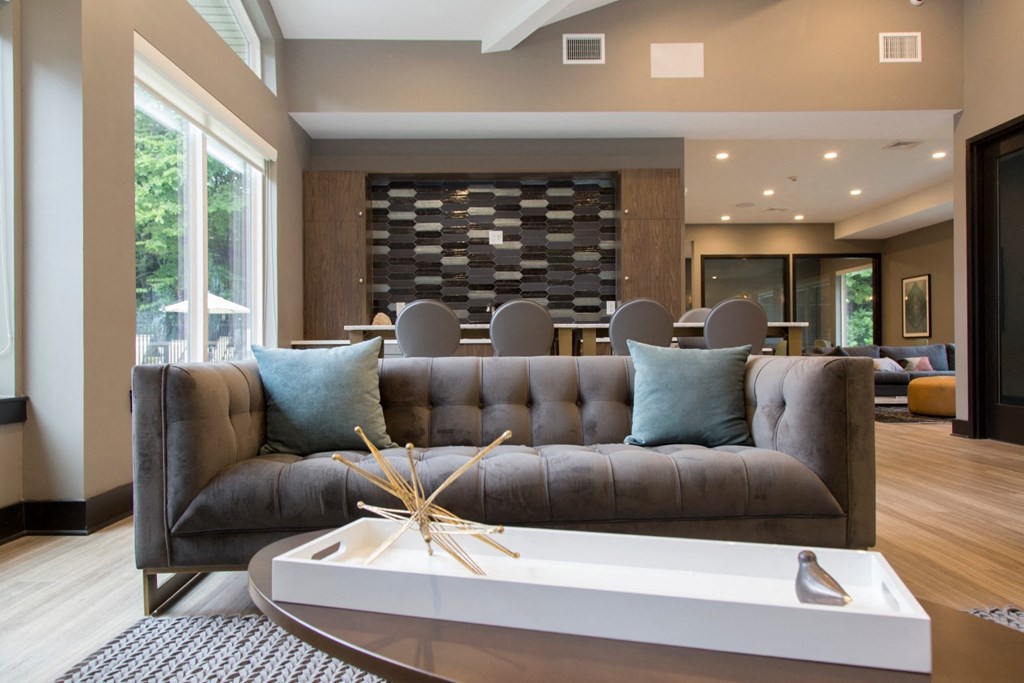 a living room with a couch and a coffee table
