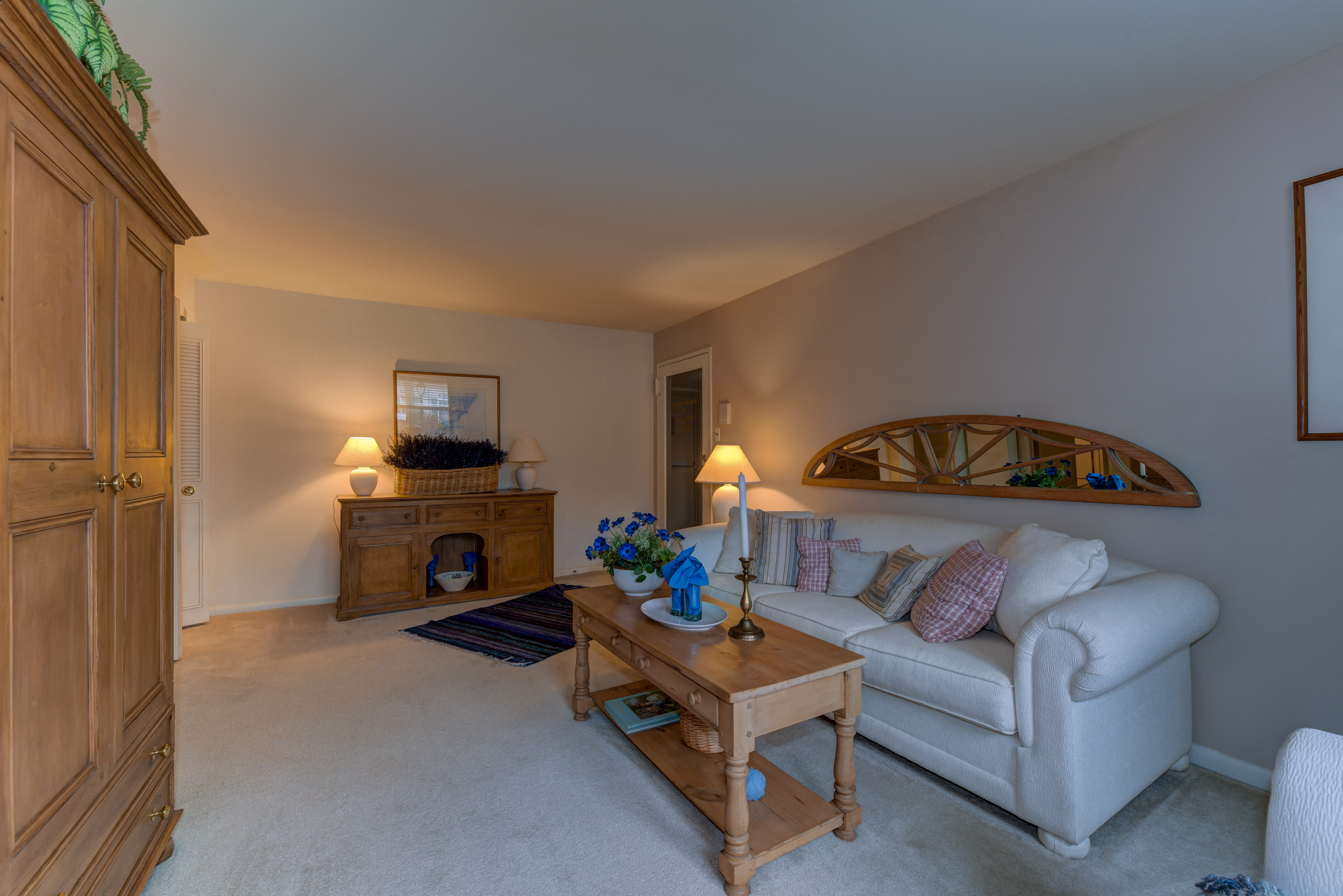 a living room with a couch and a coffee table