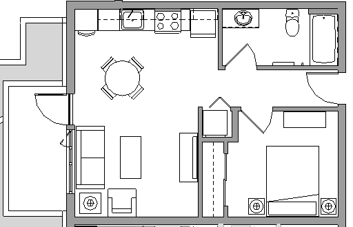 1X1D -  1 BEDROOM - 1 BATH