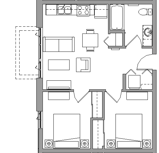 2X1A -  2 BEDROOM - 1 BATH