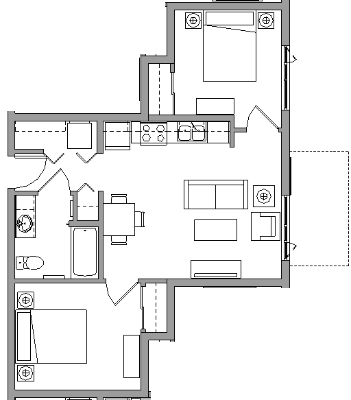 2X1B - 2 BEDROOM - 1 BATH