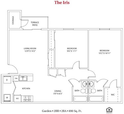 2 bedroom 2 bathroom Floor plan at Bayberry Cove, Ohio, 45305