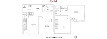 2 bedroom 2 bathroom Floor plan B at Bayberry Cove, Bellbrook, OH, 45305