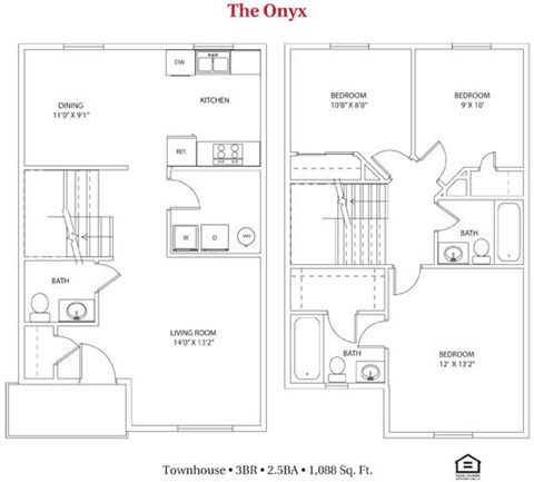 3 bedroom 2.5 bathroom Floor plan at Bayberry Cove, Bellbrook, Ohio