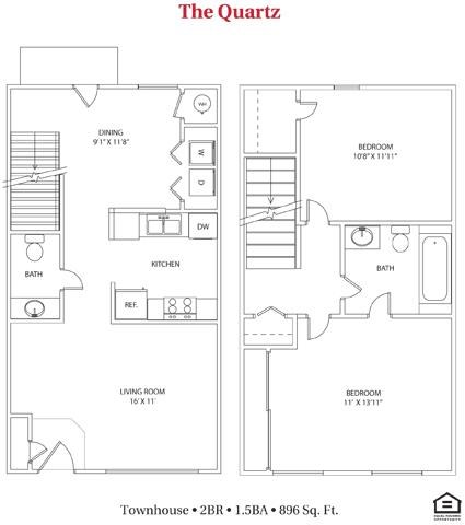 2 bedroom 1.5 bathroom Floor plan A at Bayberry Cove, Ohio