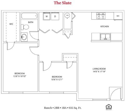 2 bedroom 1 bathroom Floor plan A at Bayberry Cove, Bellbrook