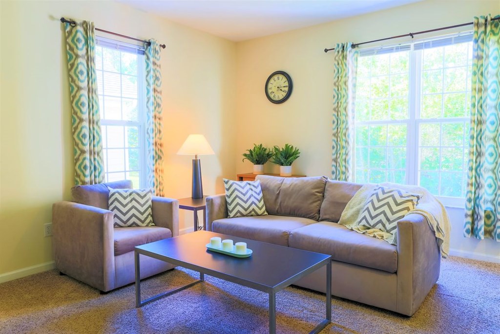 a living room with a couch and a coffee table