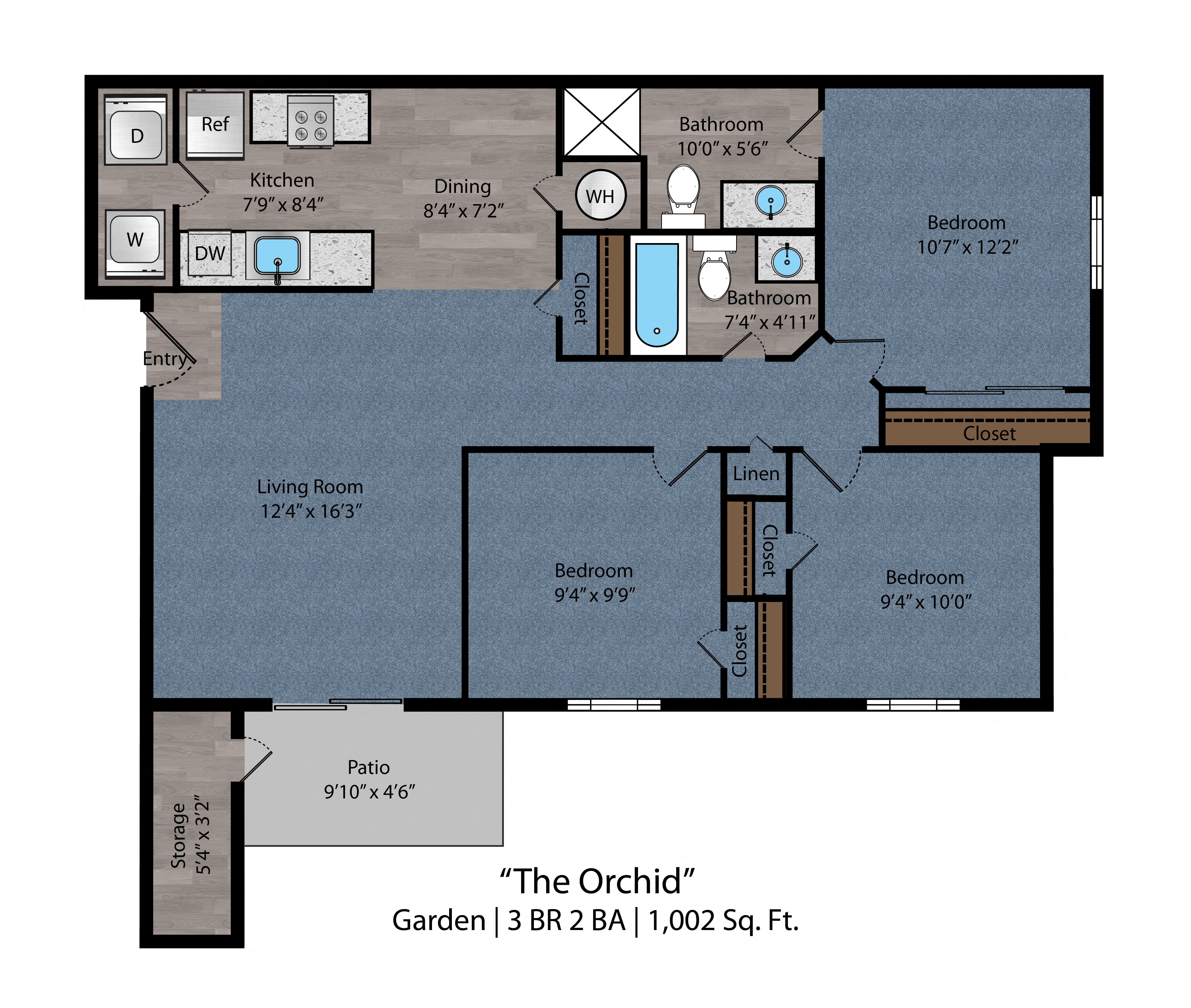 3 bed  2 bath floor plan at Bayside Apartment Homes, Ohio