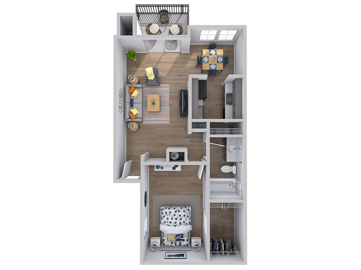 One bedroom one bathroom floor plan in Austin, Texas
