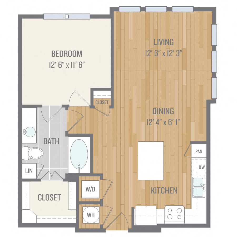 One-Bedroom Floor Plan at Berkshire Auburn, Texas, 75248