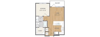 One-Bedroom Floor Plan at Berkshire Auburn, Dallas, TX, 75248