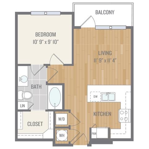 A1 Floor Plan One-Bedroom Floor Plan at Berkshire Auburn, Dallas, TX, 75248