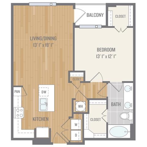 A5 Floor Plan One-Bedroom Floor Plan at Berkshire Auburn, Dallas