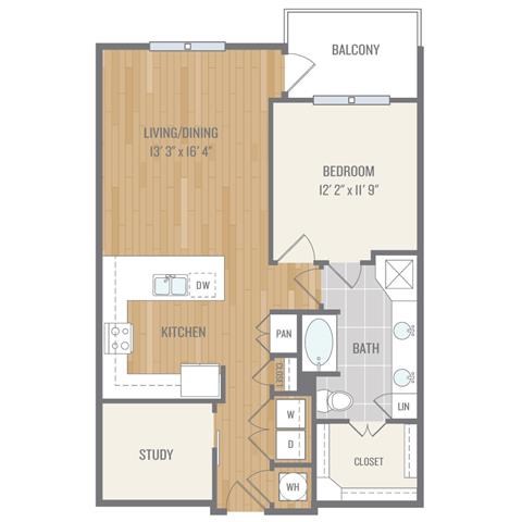 A6 Floor Plan One-Bedroom Floor Plan at Berkshire Auburn, Texas