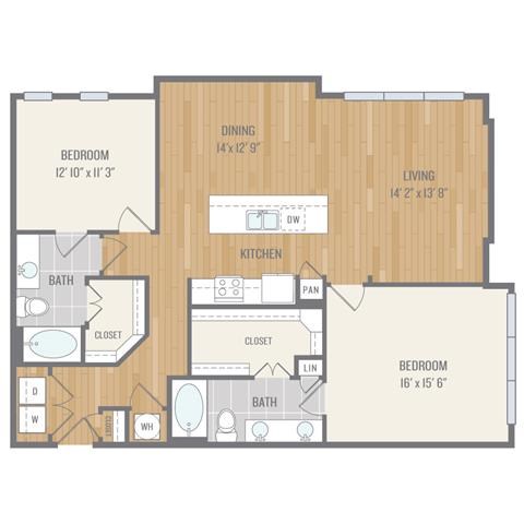 B3.1 Floor Plan Two-Bedroom Floor Plan at Berkshire Auburn, Dallas, TX