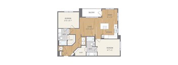 Two-Bedroom Floor Plan at Berkshire Auburn, Dallas, 75248