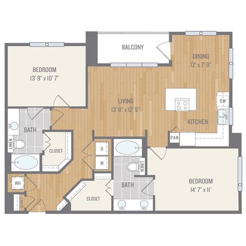 B3 Floor Plan Two-Bedroom Floor Plan at Berkshire Auburn, Dallas, 75248