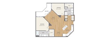 Two-Bedroom Floor Plan at Berkshire Auburn, Dallas, Texas