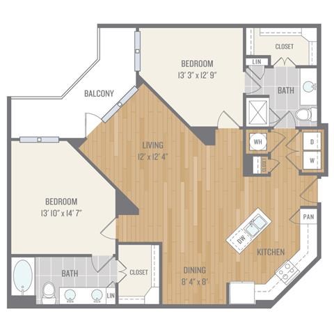 B4 Floor Plan Two-Bedroom Floor Plan at Berkshire Auburn, Dallas, Texas