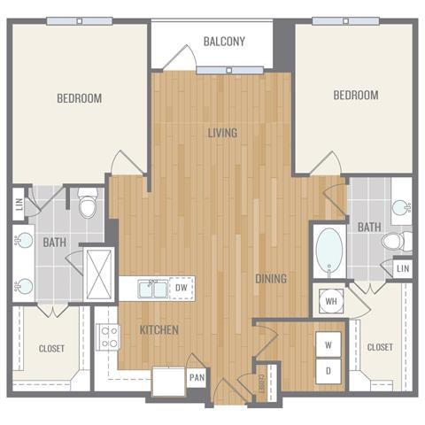 B5 Floor Plan Two-Bedroom Floor Plan at Berkshire Auburn, Dallas