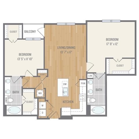 B6 Floor Plan Two-Bedroom Floor Plan at Berkshire Auburn, Texas