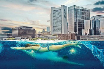 Amenity Pool with City View Women Swimming at The Benjamin Seaport Residences, Massachusetts, 02210 - Photo Gallery 2