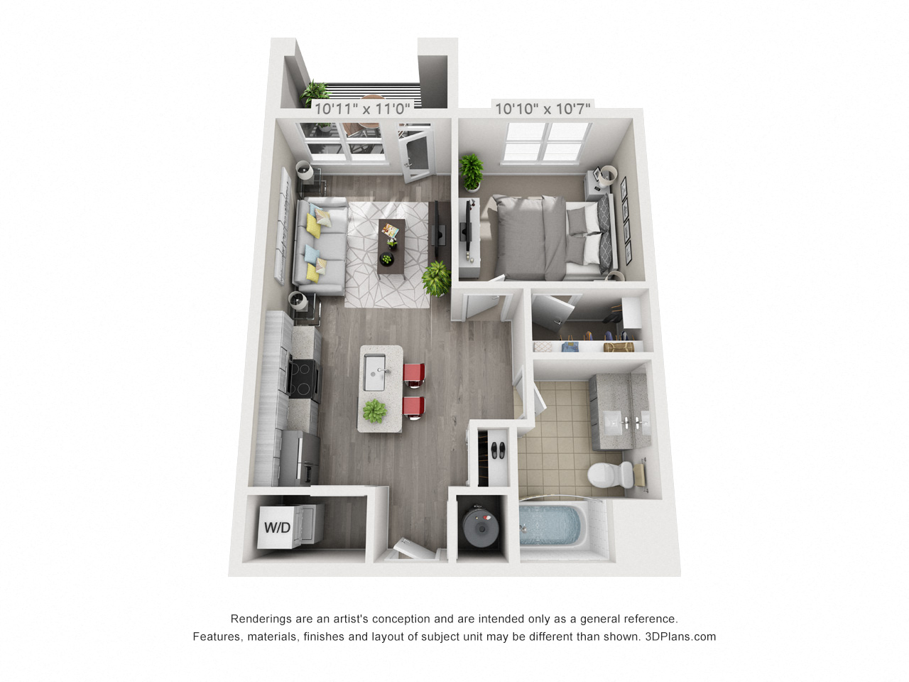 1 bedroom 1 bathroom apartment with 621 square feet of space. 