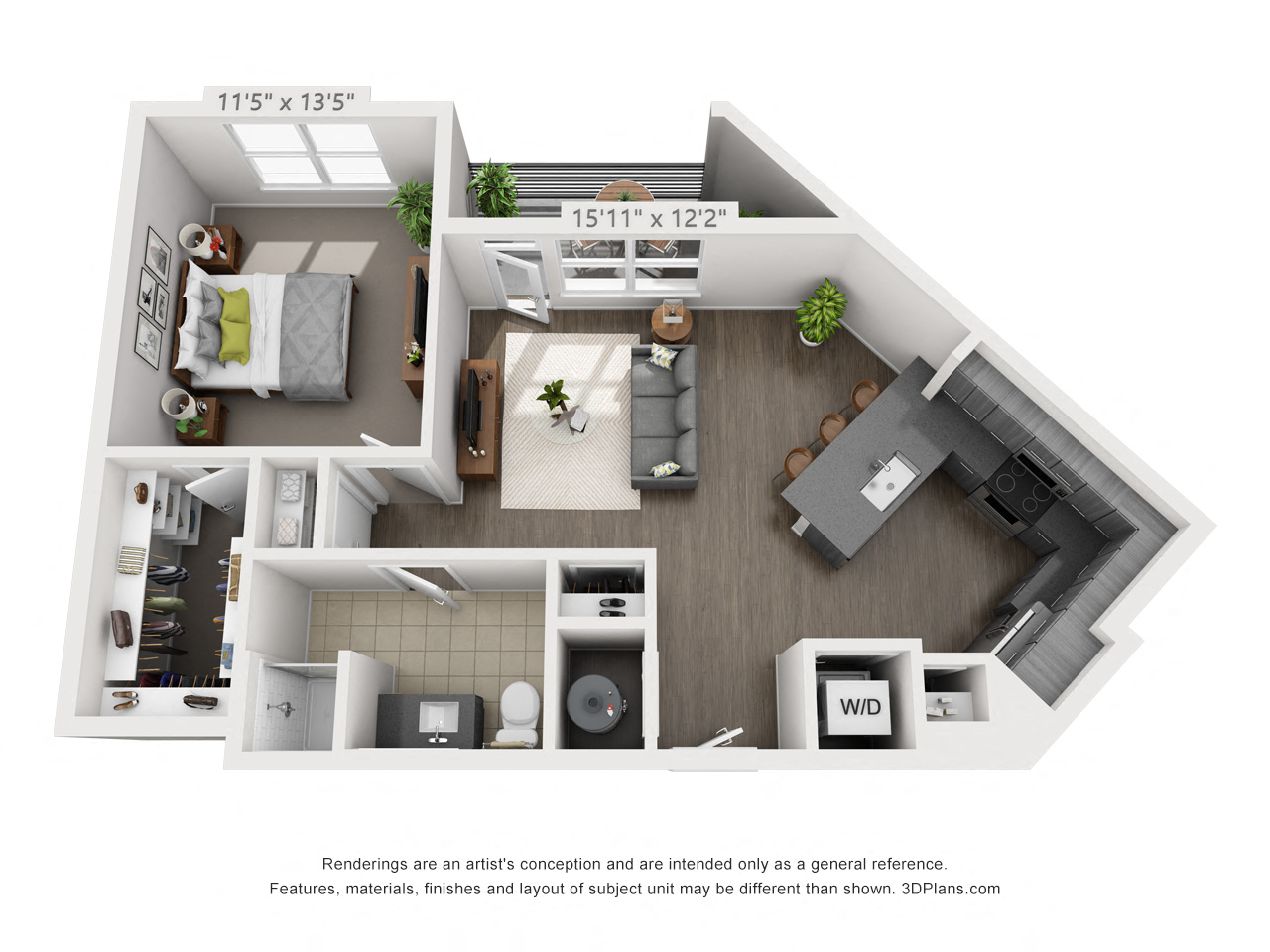 1 bedroom 1 bathroom apartment with 752 square feet of space. 