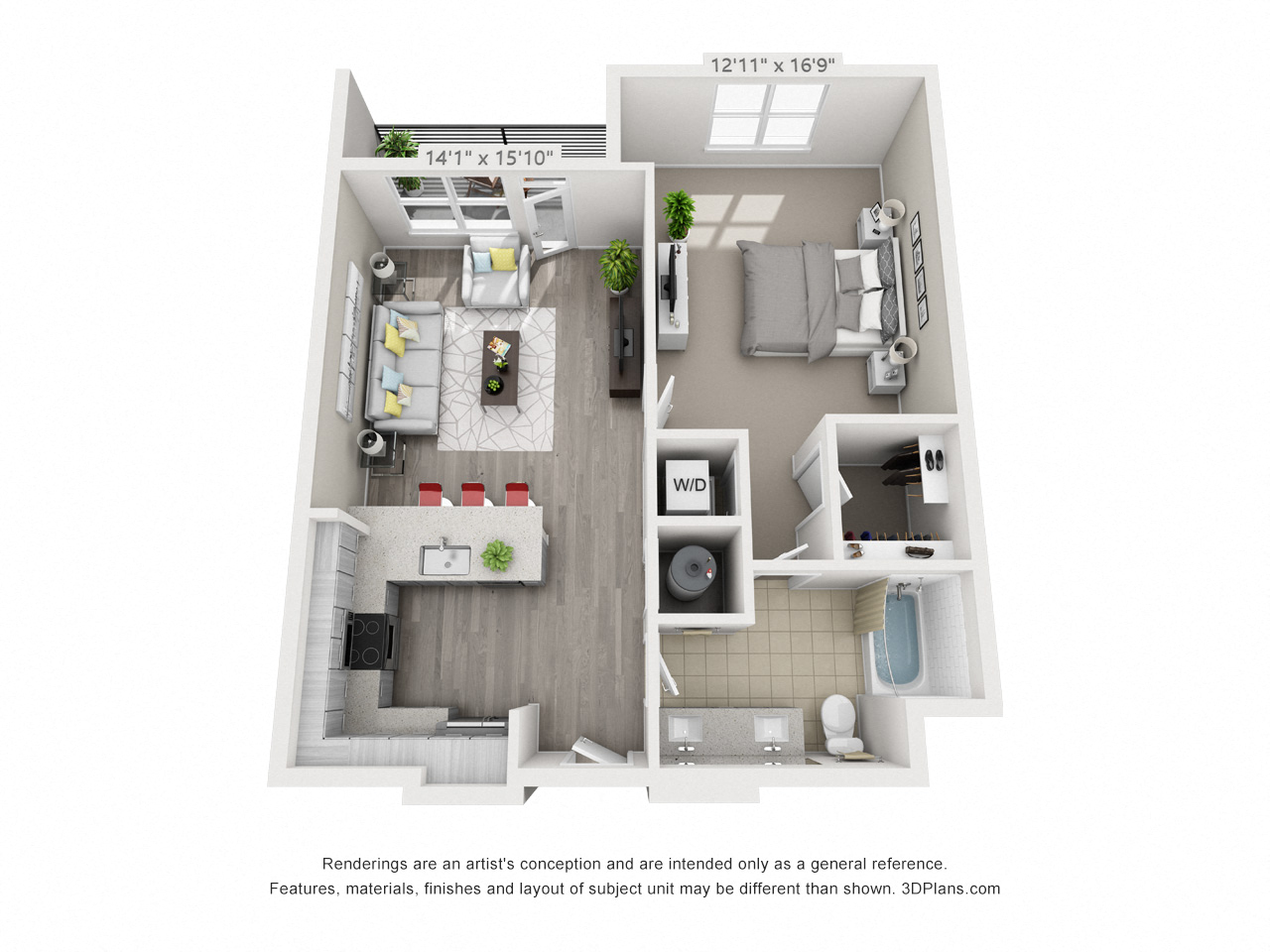 1 bedroom 1 bathroom apartment with 837 square feet of space. 