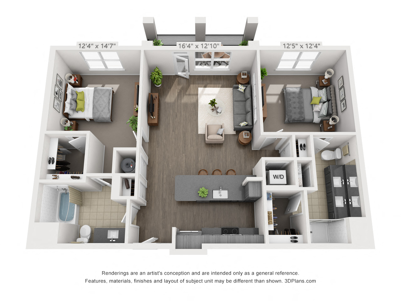 2 bedroom 2 bathroom apartment with 1,209 square feet of space. 