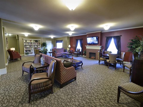 A living room with a fireplace and a television.