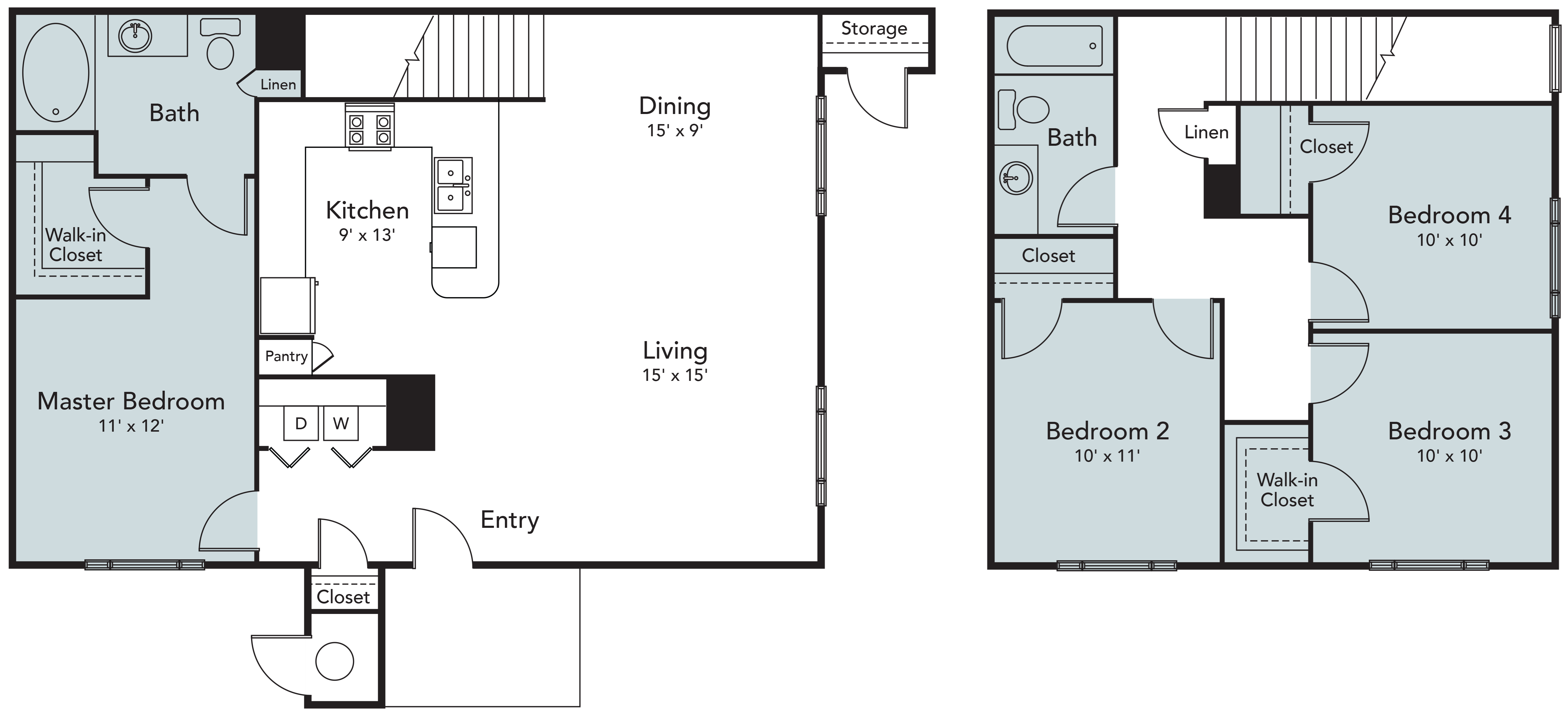 4 Bedroom, 2 Bathroom floor plan