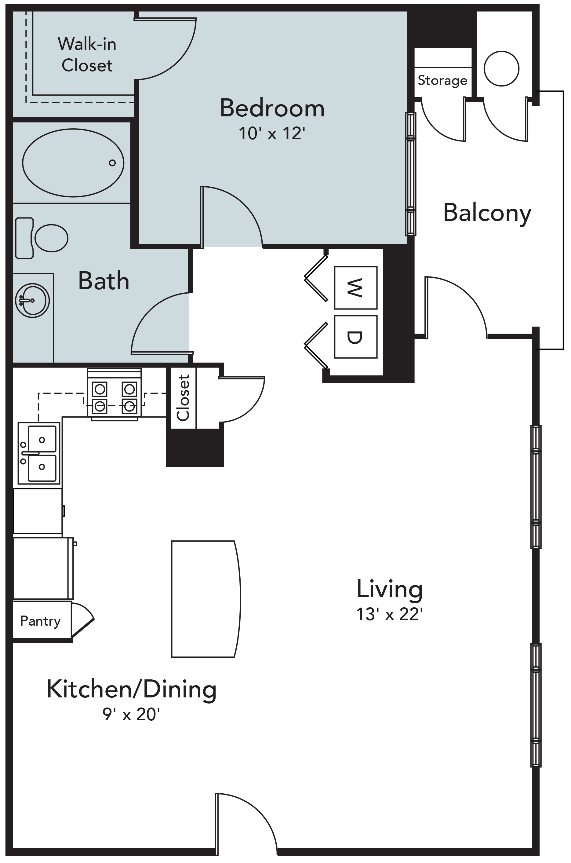 1 Bedroom, 1 Bathroom floor plan