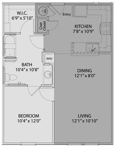 1 bed/1 bath 1 Floor Plan 2