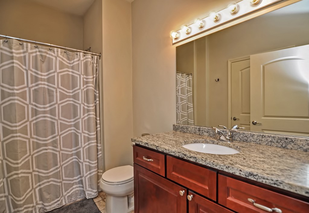 a bathroom with a sink and a shower and a toilet