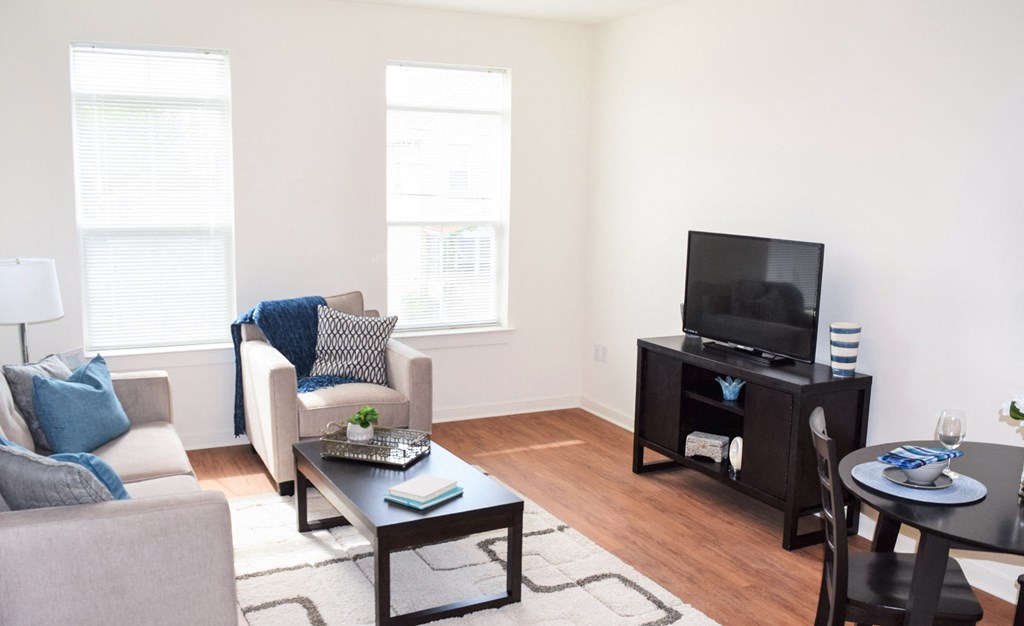 a living room with a couch and a tv