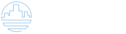 a logo for a beachfront property management company with the words beach front property management