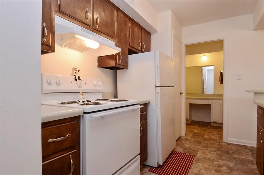 a kitchen with a stove and a refrigerator