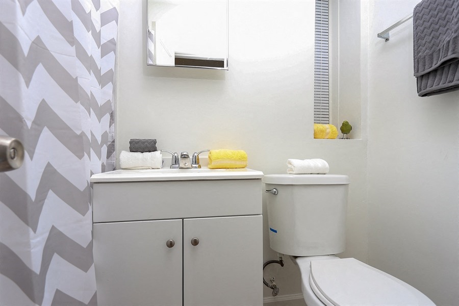 Bathroom in apartment at Pangea Springs in Baltimore, Maryland.