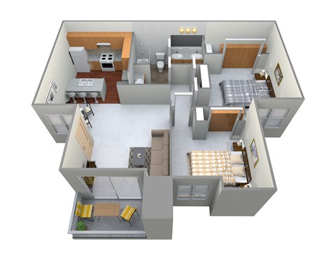 2 bed 1 Bath Floor Plan