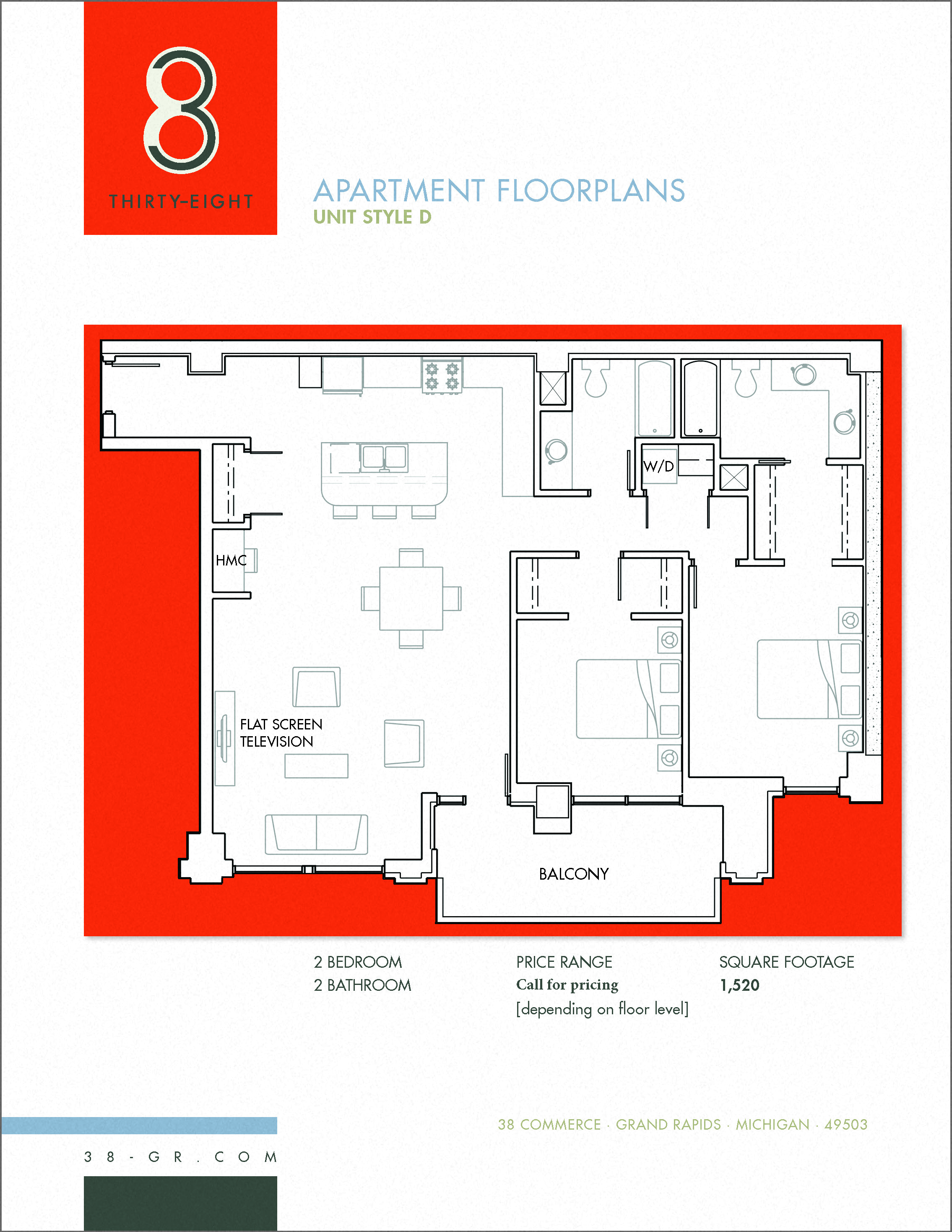 38 Commerce Apartments Downtown Grand Rapids Floor Plan D