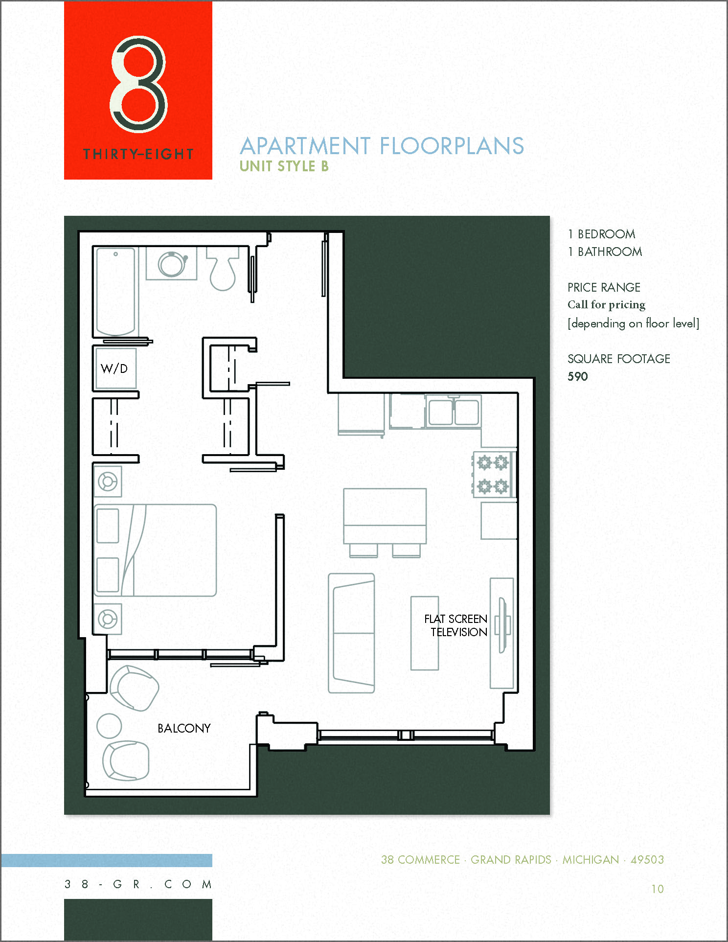 38 Commerce Apartments Downtown Grand Rapids Floor Plan Unit B